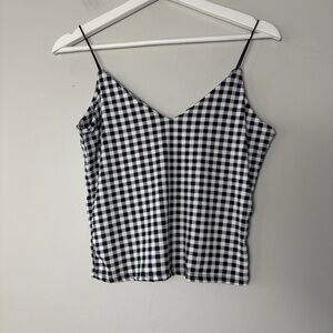 Gaze Spaghetti Strap White and Black Checked Crop Top Women's Large